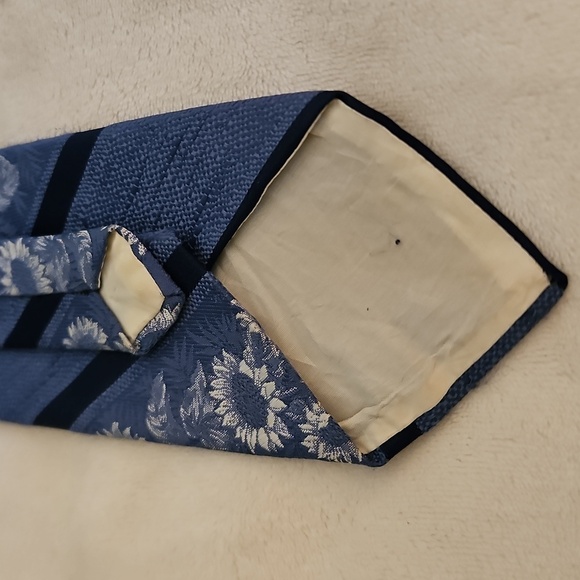 Vtg SEARS MCM Blue Sunflower Floral Striped Wide Clip-on Tie - Picture 7 of 8